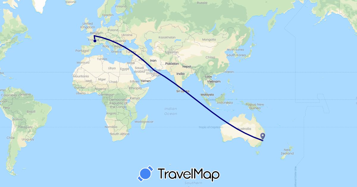 TravelMap itinerary: driving in United Arab Emirates, Australia, France (Asia, Europe, Oceania)